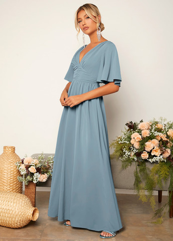 Серо-голубое праздничный, вечернее платье в стиле ампир SHEIN однотонное