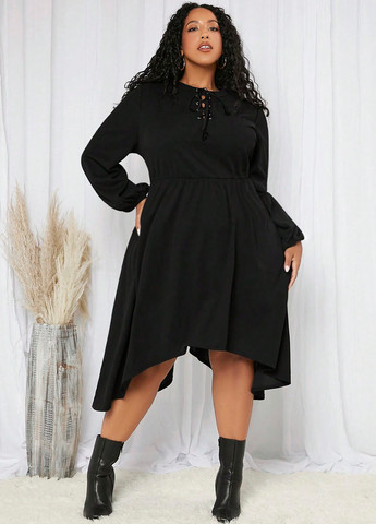 Чорна кежуал сукня кльош SHEIN однотонна