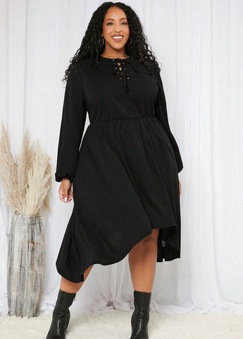 Чорна кежуал сукня кльош SHEIN однотонна