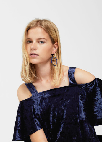 Темно-синя кежуал сукня а-силует, з відкритими плечима Mango однотонна