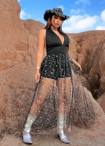 Комбінезон SHEIN однотонний чорний кежуал поліестер