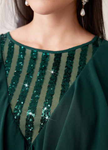 Темно-зелена вечірня сукня кльош, сукня-кейп SHEIN однотонна