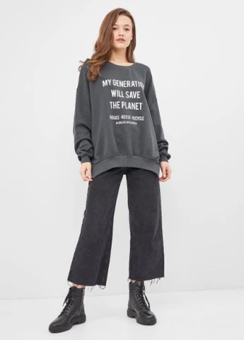 Графітовий світшот Pull&Bear напис (250052739)