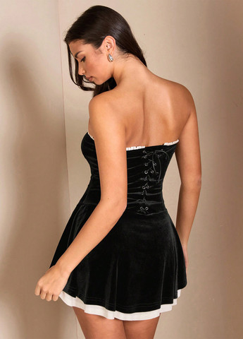 Чорна вечірня, коктейльна сукня з відкритими плечима SHEIN однотонна