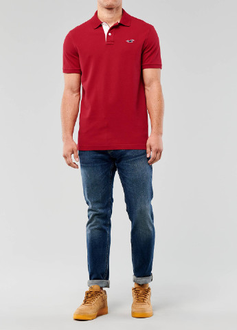 Красная футболка-поло для мужчин Hollister однотонная