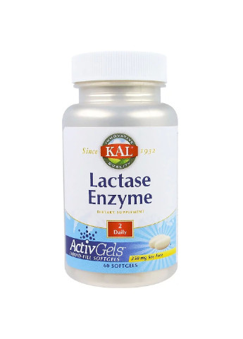 Лактаза, Lactase Enzyme,, 250 мг, 60 гелевих капсул KAL (255410149)