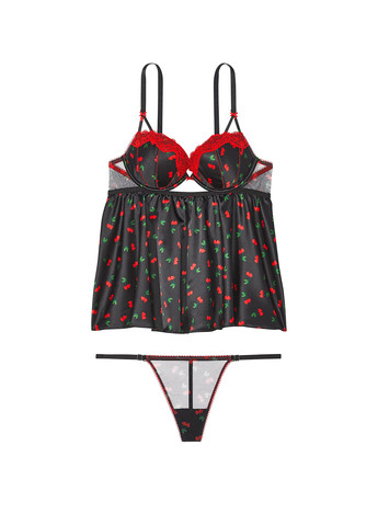 Чорний демісезонний комплект (пеньюар, трусики) Victoria's Secret