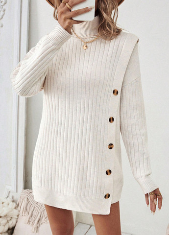 Молочное кэжуал платье платье-свитер SHEIN однотонное