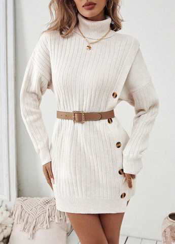 Молочное кэжуал платье платье-свитер SHEIN однотонное