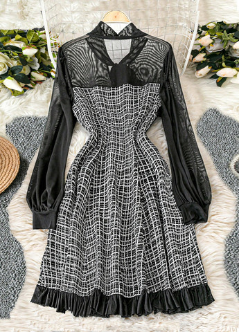 Чорно-білий кежуал сукня кльош SHEIN в клітинку