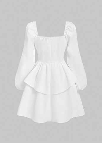 Білий кежуал сукня кльош, з корсетом SHEIN однотонна