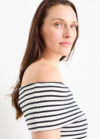 Чорно-білий кежуал сукня з відкритими плечима C&A в смужку