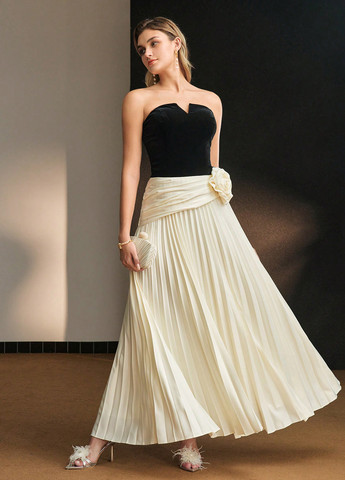 Комбінована вечірня сукня з відкритими плечима SHEIN колор блок