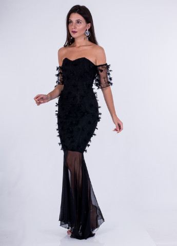 Чорна вечірня плаття, сукня годе, з відкритими плечима Sistaglam однотонна