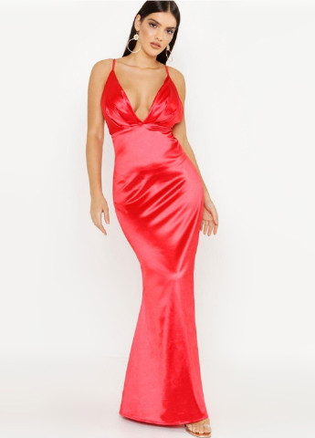 Яскраво-червона вечірня плаття, сукня з відкритою спиною Boohoo однотонна