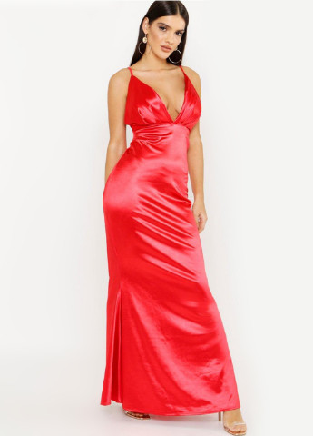 Яскраво-червона вечірня плаття, сукня з відкритою спиною Boohoo однотонна