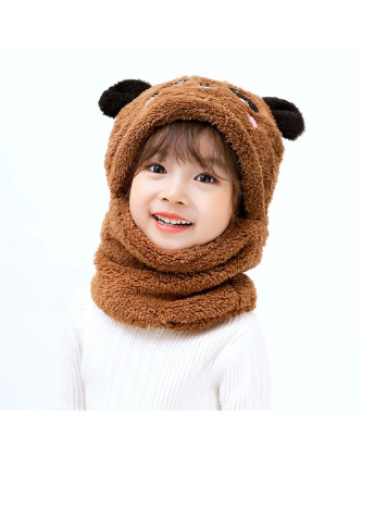 Детский Снуд Панда с ушками Мишка теплая шапка-шарф 2 в 1 зимняя шапка-шлем балаклава унисекс Коричневый NoName шапка (250441833)