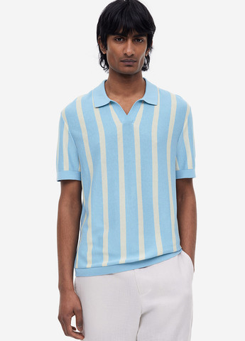Голубой футболка-поло для мужчин H&M в полоску