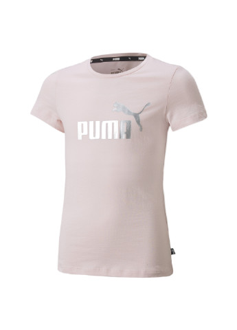 Детская футболка Essentials+ Logo Youth Tee Puma однотонная розовая спортивная хлопок
