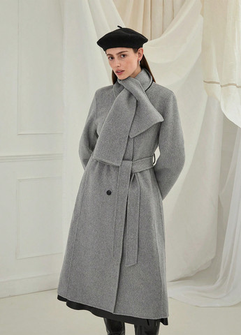 Серое зимнее Пальто двубортное SHEIN