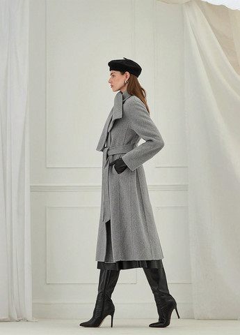 Серое зимнее Пальто двубортное SHEIN