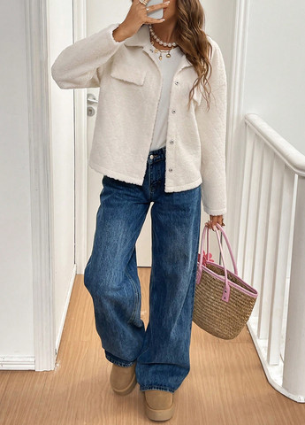 Молочная демисезонная куртка куртка-пиджак SHEIN