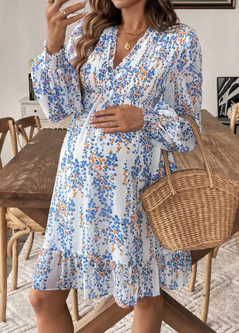 Білий кежуал сукня для вагітних в стилі армпір SHEIN з квітковим принтом