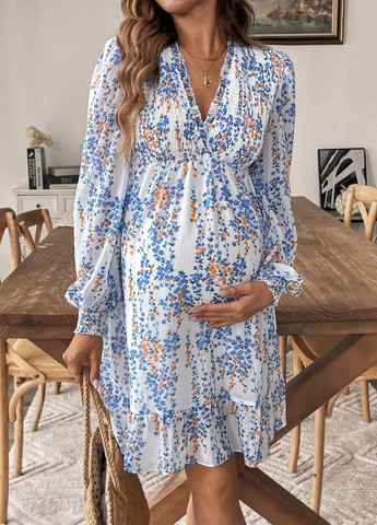 Білий кежуал сукня для вагітних в стилі армпір SHEIN з квітковим принтом