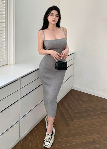 Світло-сіра кежуал сукня сукня-майка SHEIN однотонна