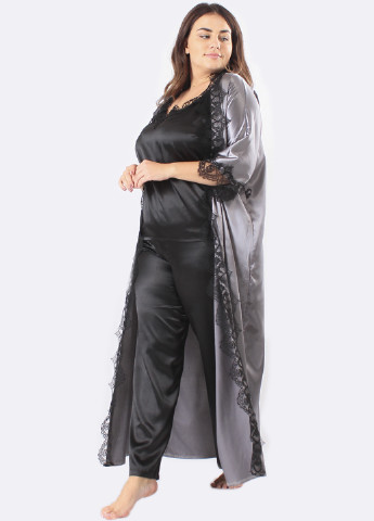 Сірий демісезонний комплект (топ, брюки, халат) Ghazel