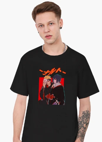 Чорна футболка чоловіча наруто узумакі і саске учіха (naruto uzumaki and sasuke uchiha) (9223-2815-1) MobiPrint