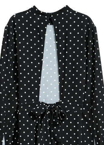 Черное кэжуал платье с открытой спиной, клеш H&M в горошек