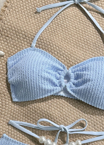 Светло-голубой летний купальник (лиф, трусики) бандо, раздельный SHEIN