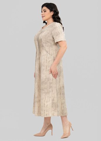 Бежевое кэжуал платье а-силуэт A'll Posa с абстрактным узором