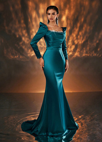 Морской волны вечернее платье годе SHEIN однотонное