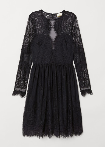 Черное коктейльное платье клеш H&M однотонное