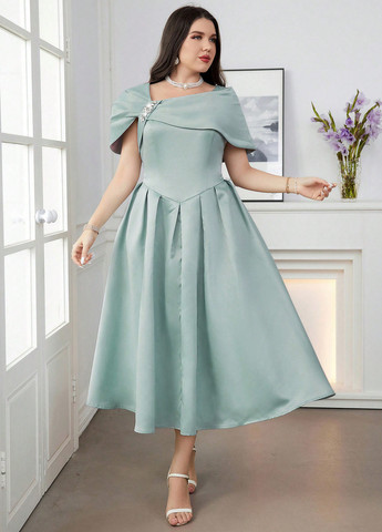 Мятное праздничный платье клеш SHEIN однотонное