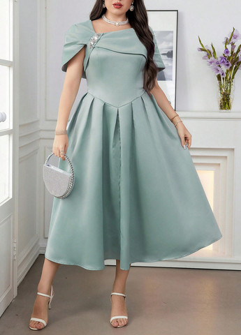Мятное праздничный платье клеш SHEIN однотонное