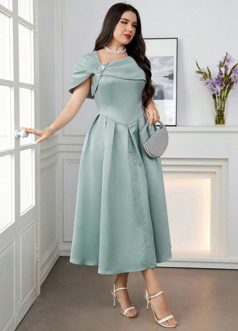 Мятное праздничный платье клеш SHEIN однотонное