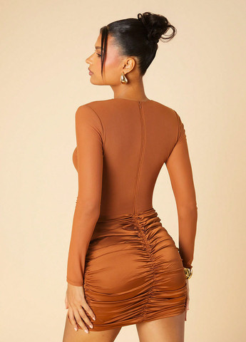 Коричневое кэжуал платье а-силуэт SHEIN однотонное