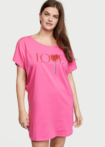 Розовое домашнее платье платье-футболка Victoria's Secret с надписью
