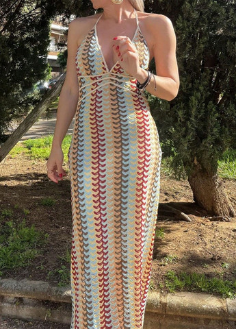 Комбинированное кэжуал платье а-силуэт, платье-майка, с открытой спиной SHEIN в полоску