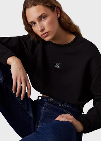 Чорний світшот Calvin Klein Jeans логотип без декору (347149776)