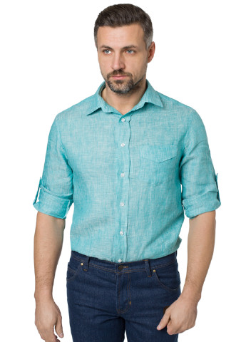 Бирюзовая кэжуал рубашка однотонная Gregory Arber