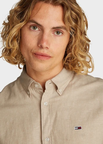 Бежевая кэжуал рубашка однотонная Tommy Jeans