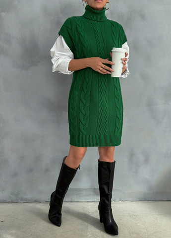 Зеленое кэжуал платье платье-свитер SHEIN однотонное