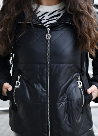 Черная женская демисезонная куртка бежевая 50922 Visdeer