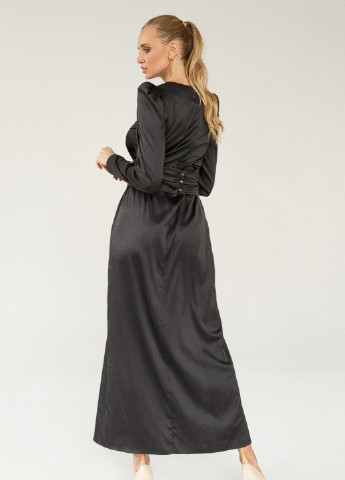 Черное коктейльное черное платье с высоким разрезом Gepur однотонное