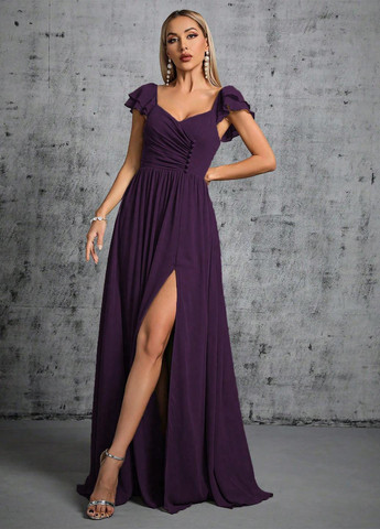 Фіолетова святковий, кежуал сукня кльош, з відкритою спиною SHEIN однотонна