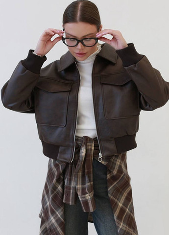 Темно-коричневая демисезонная куртка No Brand